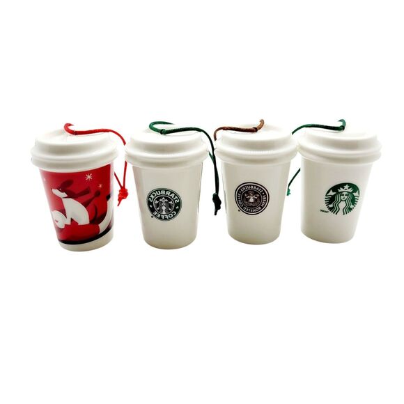 4 Different Starbuck To Go Coffee Cups Christmas Ornaments 2011 No Boxes - Picture 1 of 12